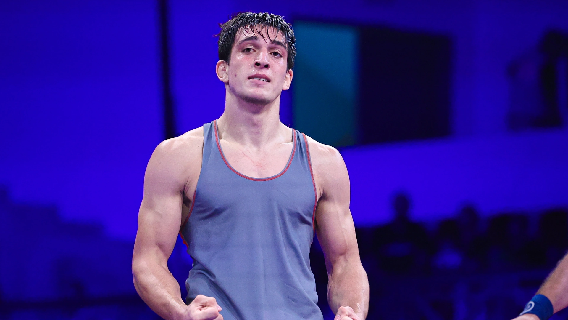 20-year-old Ibragim Kadiev in the final of the Russian wrestling championship