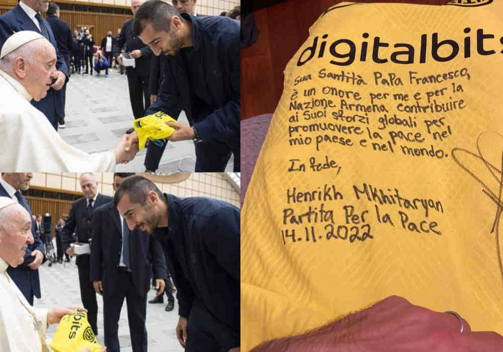 Генрих Мхитарян подарил футболку Папе Римскому