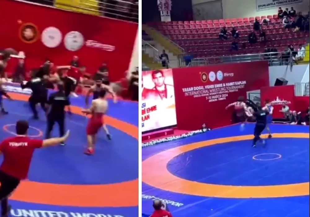 Турок и иранец устроили массовую драку на турнире по борьбе (видео)